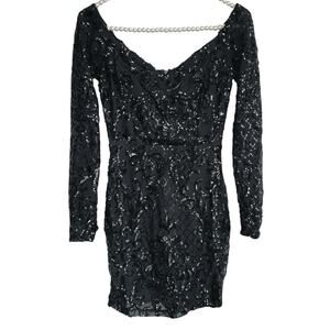 Fairy Goth Witchy Bodycon Sequin Mini Dress Womens XS L/S NYE‎ Party Glam HOCO